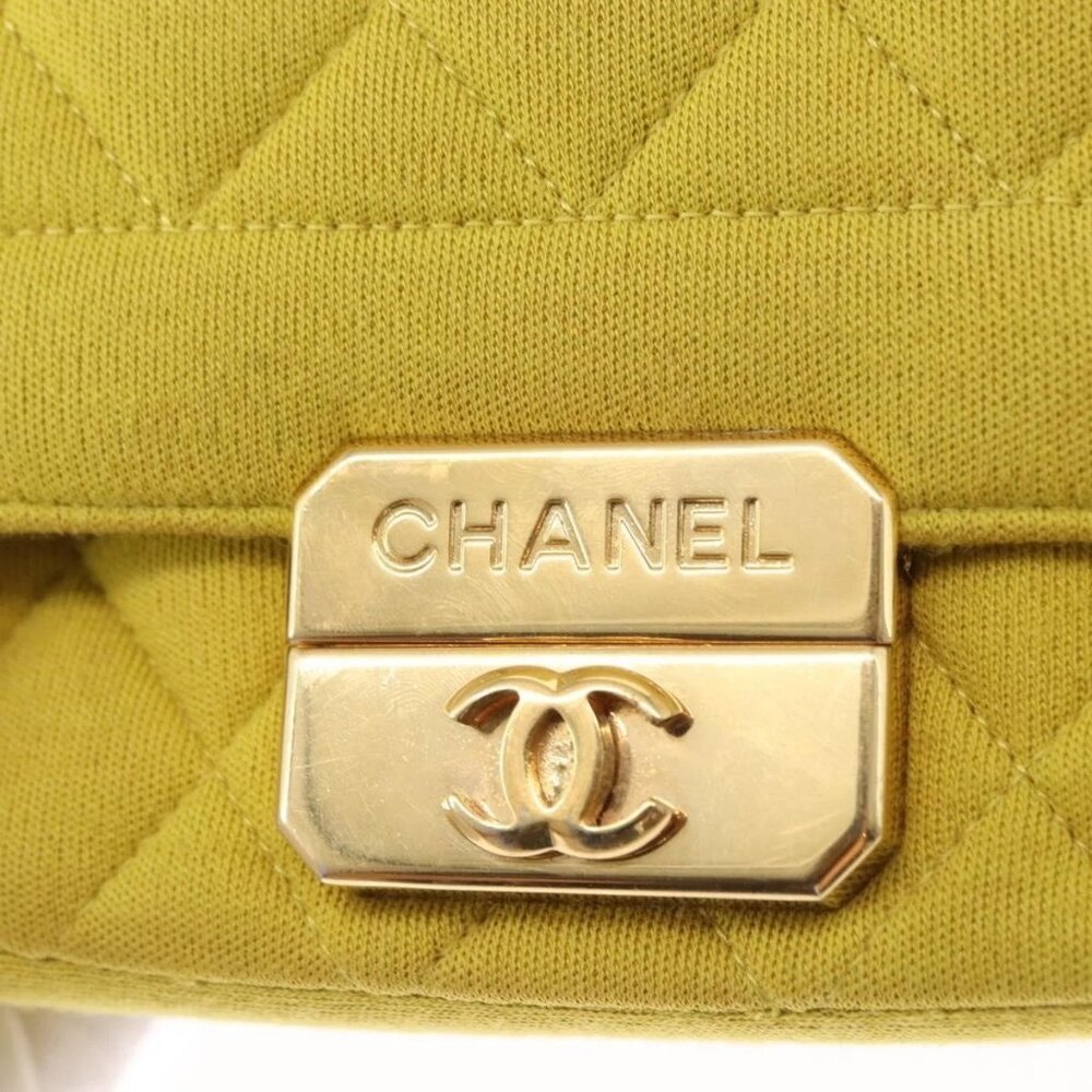 CHANEL Matelasse Chain Shoulder Bag Cotton Yellow Gold CC Auth 156510V - Picture 12 of 16